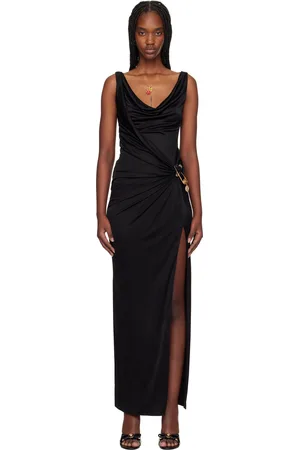 VERSACE Black Safety Pin Gathered Maxi Dress