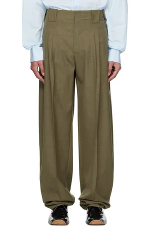 MUGLER Khaki Pleated Wide Leg Trousers