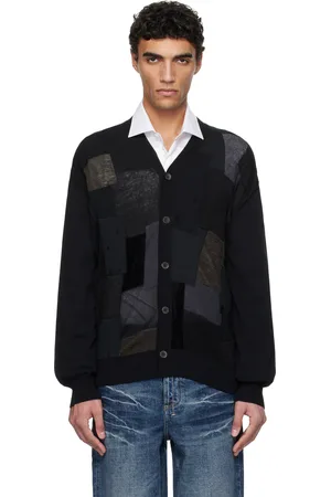 JUNYA WATANABE Black Multi Fabrics Mix Intarsia Pattern Cardigan
