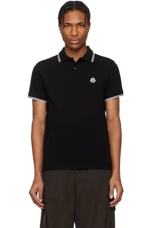 Moncler Black Striped Trim Cotton Piquet Polo