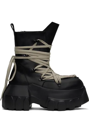 Rick Owens Black Hollywood Megalace Mega Tractor Boots