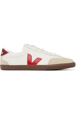 Veja White & Red Volley Leather Sneakers