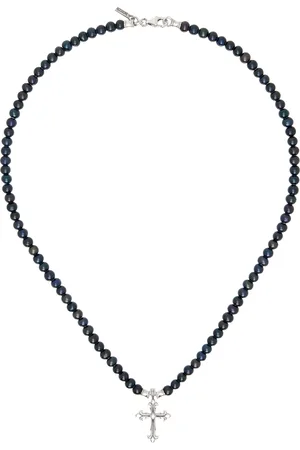 EMANUELE BICOCCHI SSENSE Exclusive Black & Pearl Cross Necklace