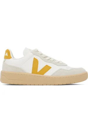 Veja White & Yellow V-90 Leather Sneakers