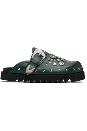 TOGA VIRILIS SSENSE Exclusive Green Eyelet Metal Sabot Slip-on Loafers