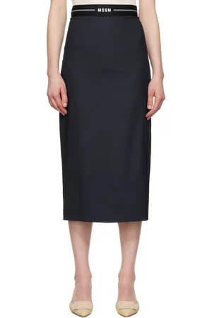 Msgm Navy Virgin Wool Midi Skirt