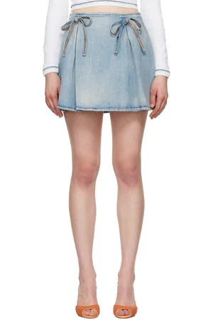 Msgm Blue Bow Accent Denim Miniskirt