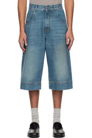 Palm Angels Blue Lasered Curved Logo Denim Shorts