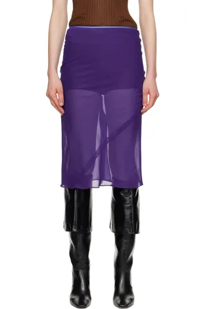 DRIES VAN NOTEN Purple Silk Midi Skirt
