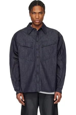 MUGLER Navy Oversized Raw Denim Shirt