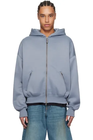 Palm Angels Gray Curved Logo Neoprene Hoodie