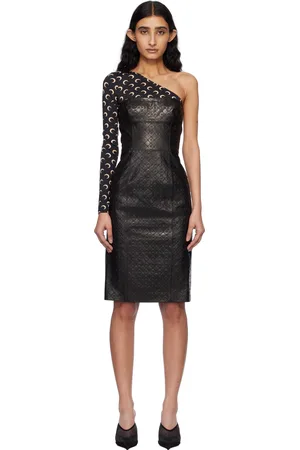 Marine Serre Black Moonogram Embossed Leather Midi Dress