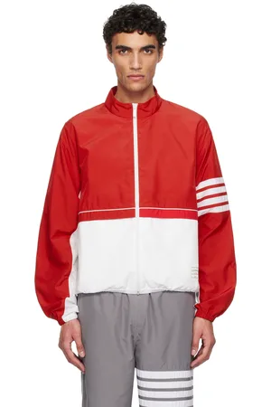 Thom Browne Red & White Ripstop 4-Bar Color Block Windbreaker Jacket