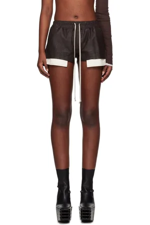 Rick Owens Brown Hollywood Fog Boxer Leather Shorts