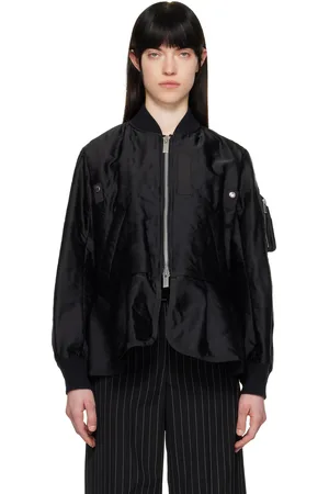 SACAI Black Quilted Satin Bomber Jacket