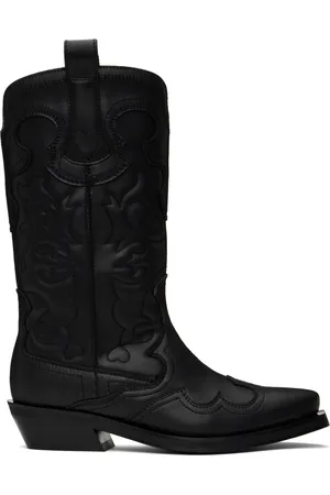 Ganni Black Mid Shaft Embroidered Western Boots