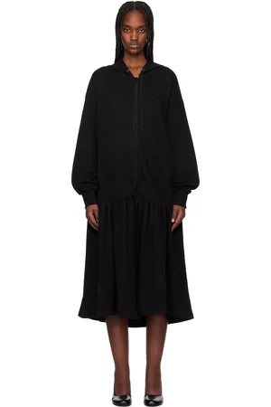 OPEN YY Jersey Shirring Hoodie Midi Dress