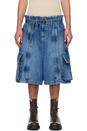 Hed Mayner Blue Zip Vent Denim Cargo Shorts