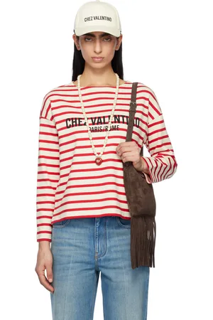 VALENTINO Red & Off-White Striped Jersey Cotton T-shirt