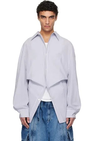 Hed Mayner Navy & White Striped Poplin Shirt