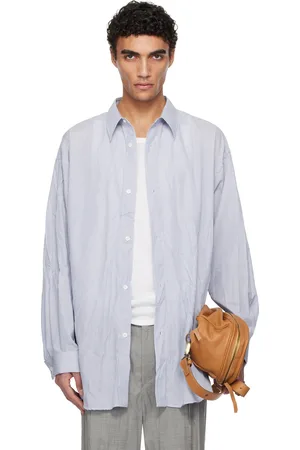 Hed Mayner Blue & White Crinkled Poplin Shirt