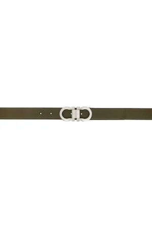 Salvatore Ferragamo Khaki & Black Gancini Reversible Belt