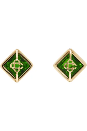 Casablanca Gold & Green Crystal Monogram Earrings