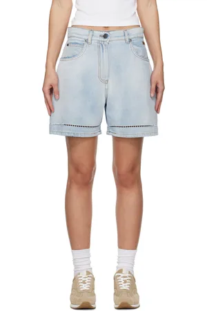 Msgm Blue Perforated Light Washed Denim Shorts