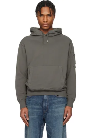C.P. Company Gray Cotton Diagonal Fleece Resist Dyed Lens Hoodie