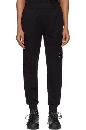 C.P. Company Black Diagonal Raised Fleece Lens Sweatpants