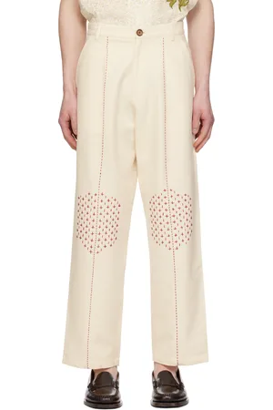 HARAGO Off-White Embroidered Wide Leg Trousers