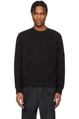 C.P. Company Black Diagonal Raised Fleece Crewneck Lens Sweatshirt