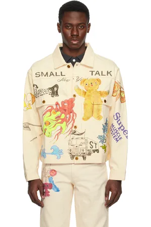 Small Talk SSENSE Exclusive Off-White Custom Hand Drawn Trucker Denim Jacket