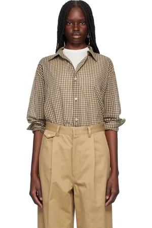 Auralee Brown Airy Light Cotton Check Big Shirt