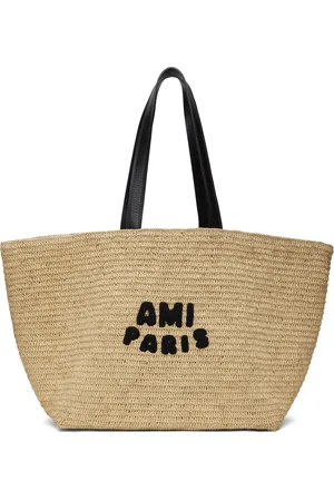Ami Beige Leather Rafia Tote