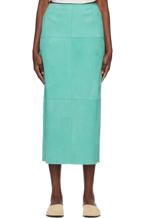 Auralee Blue Lamb Suede Midi Skirt