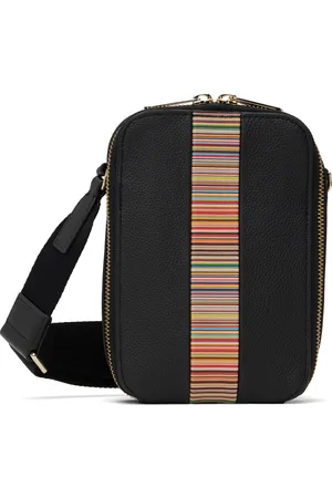 Paul Smith Black Leather Signature Stripe Trim Flight Pouch