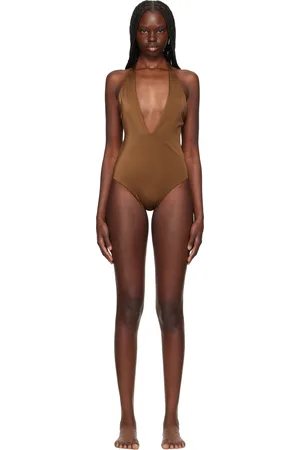 VERSACE Brown Tex Rodi Modulo Spilla Swimsuit