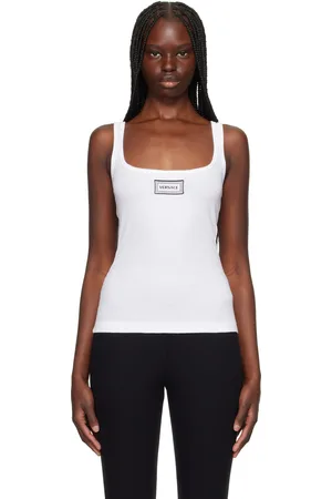 VERSACE White Rib & Embroidery Patch Tank Top