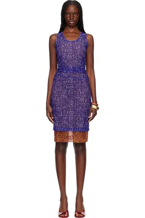 DRIES VAN NOTEN Purple & Orange Printed Midi Dress