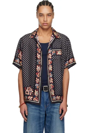 vowels Navy Silk Scarf Shirt