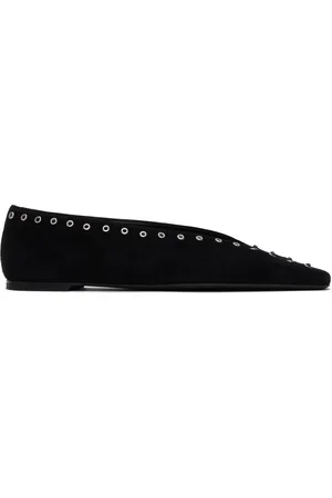 Totême Black Suede Lace-Up Ballerina Flats