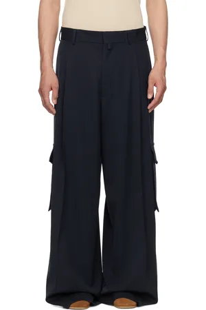 DRIES VAN NOTEN Navy Wide Pleated Trousers