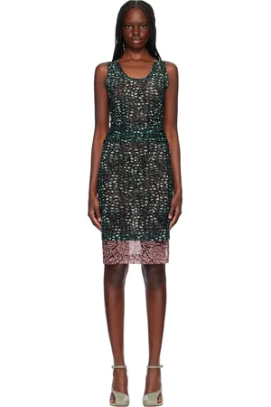 DRIES VAN NOTEN Green & Pink Printed Midi Dress