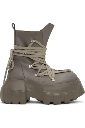 Rick Owens Gray Hollywood Megalace Mega Tractor Boots