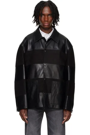 Solid Black Block Leather Jacket