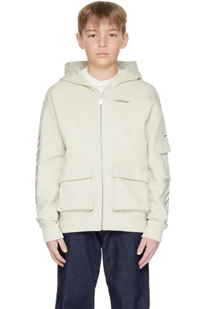 OFF-WHITE Kids Gray Bookish Diag Zip Up Hoodie