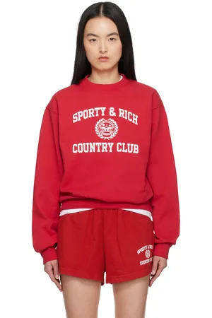Sporty & Rich Red Varsity Crest Crewneck Sweatshirt