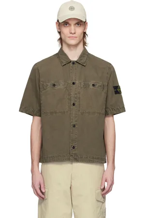 Stone Island Khaki Brushed Organic Cotton Canvas Old Effect Shirt