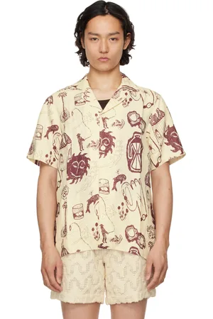 Oas Off- & Burgundy Cantina Cuba Linen Shirt
